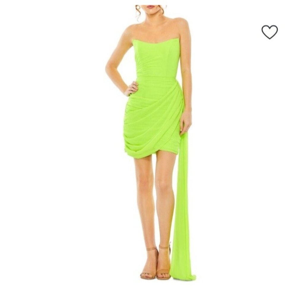 Mac Duggal Strapless Drape Bodycon Mini Dress Size 6 Neon Lime Green NWT